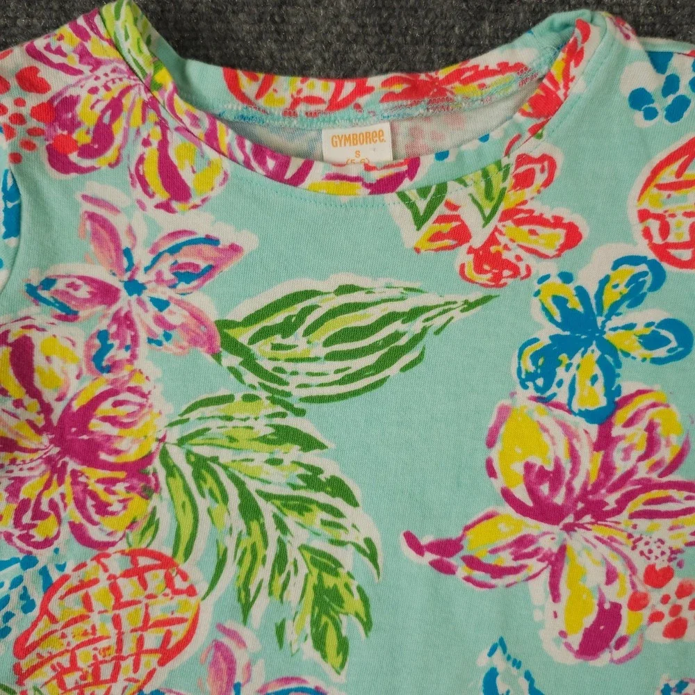 Gymboree‎ Mix N Match Shirt Girls Small 5-6 Blue Green Floral Tropical Crew Neck